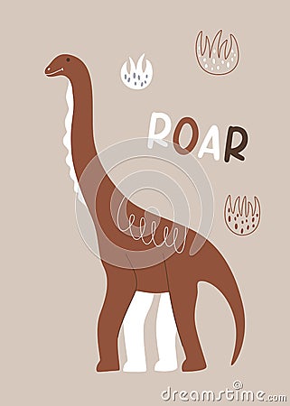 Vector childish poster with an illustration of a Jurassic playful dinosaur Vector Illustration