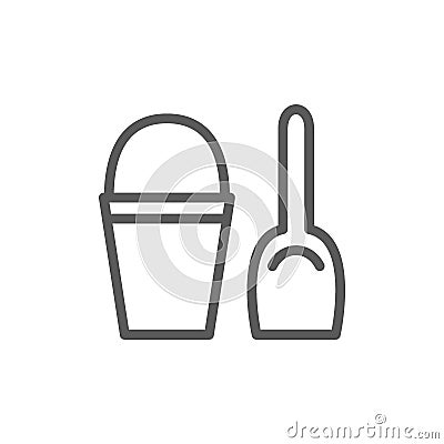 Childrens bucket with spatula line icon. Vector Illustration