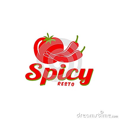 Vector chillies and red tomatoes, logos for food, vegetables and restaurants Vector Illustration