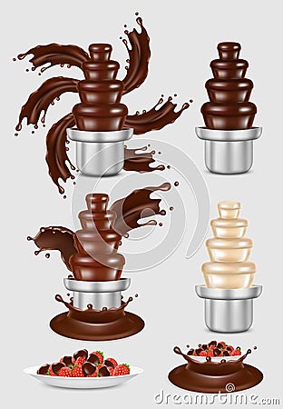 Vector chocolate fountain machine icon set Vector Illustration