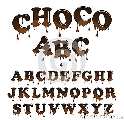 Vector chocolate letterhead alphabet. Shiny, glazed letters set. Stock Photo