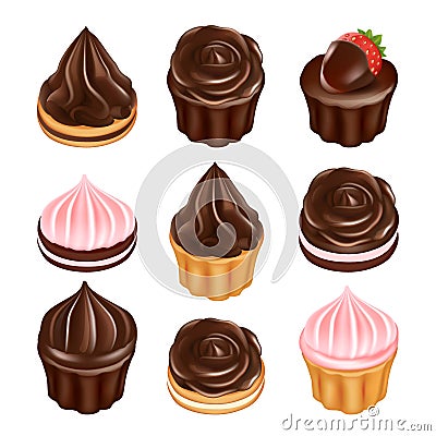 Vector chocolate muffin icon set Vector Illustration