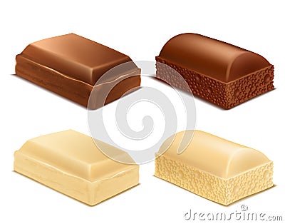 Vector chocolate pieces, brown and white milk bars Vector Illustration