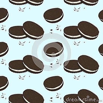 Vector chocolate sandwich cookies pattern. Cute food texture. Delicious cake breakfast print. Chip double chocolate Vector Illustration