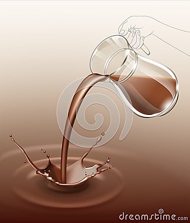 Vector Chocolate Splash Stream Flow from Jug Glass Background Vector Illustration