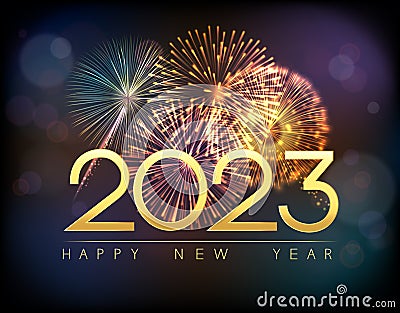 Background with fireworks and Happy New Year 2023 Vector Illustration