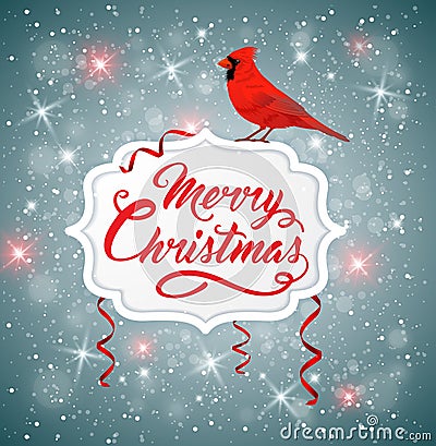 Christmas banner with red cardinal Vector Illustration