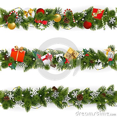 Vector Christmas Border Set with Garland Vector Illustration