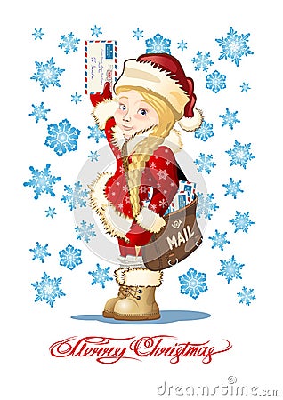 Vector Christmas card with Snow Maiden - Postman Vector Illustration