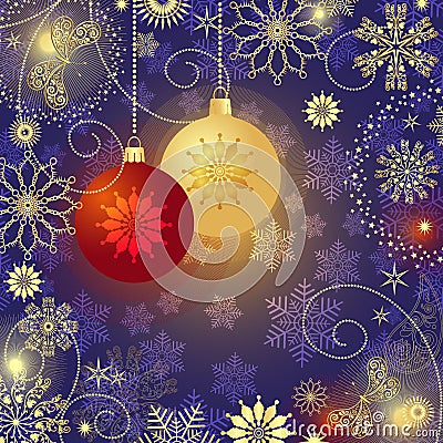 Vector christmas dark blue vintage gradient background with ball Vector Illustration