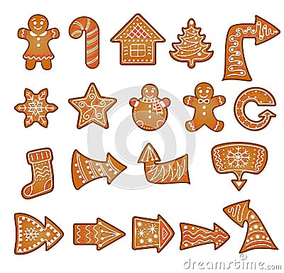 Vector christmas ginger bread cookie set with arrows Vector Illustration