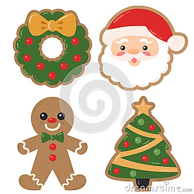 Vector Christmas Holiday Decorated Cookies Christmas Illustrations Vector Illustration