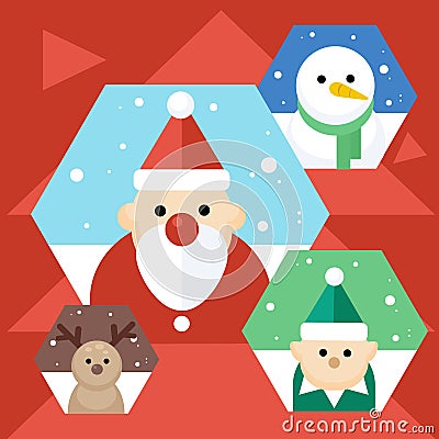 Vector Christmas icons.Cute portrait character, flat design, christmas theme Stock Photo
