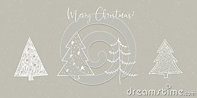 Vector Christmas illustration collection of fir Christmas trees on beige / grey snowy craft background Vector Illustration