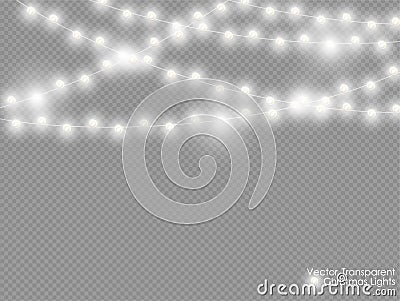 Vector christmas lights isolated on transparent background. Xmas glowing white semitransparent new year light decoration Vector Illustration