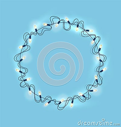 Vector christmas lights, realistic garland on blue Vector Illustration