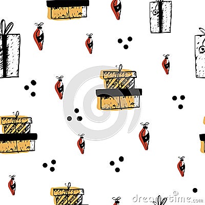 Vector christmas minimal pattern. Winter essentials repeat for wrapping paper, christmas decor,cute decoration duudle elements Vector Illustration