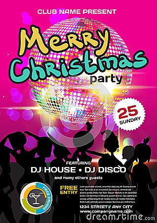 Vector christmas party invitation disco style Vector Illustration