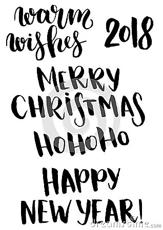 Vector Christmas phrase set. Hand painted Christmas lettering. Holiday text. Happy New year. Merry Christmas. Ho ho ho Vector Illustration