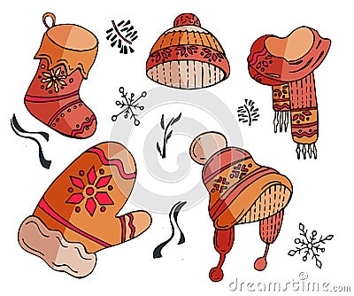 Vector Christmas Set of winter symbols. Vector Illustration