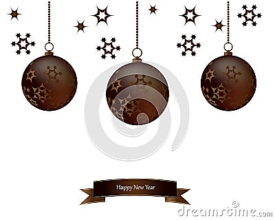 Vector Christmas tree branch with brown balls isolated on white background Vector Illustration