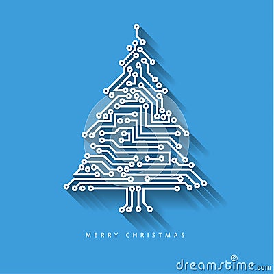 Vector christmas tree from digital electronic circuit Vector Illustration