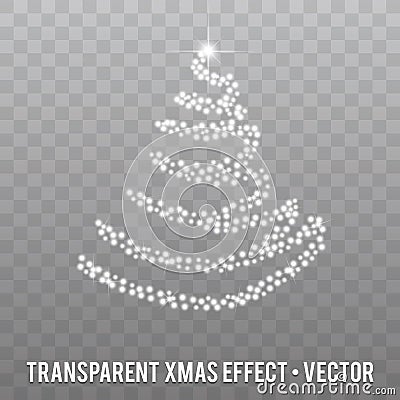 Vector Christmas Tree with glowing Sparkles on transparent Background. Vector Illustration