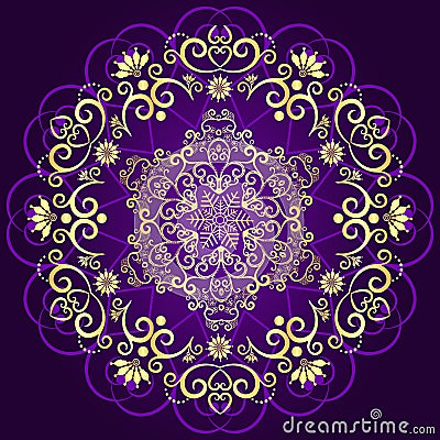 Vector Christmas violet frame with golden mandala Vector Illustration