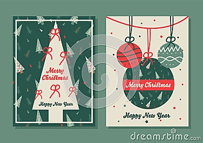 Vector Christmas wishes ball trees pattern cards Vector Illustration