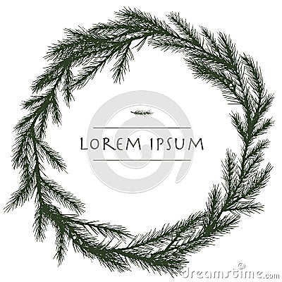 Vector christmas wreath with fir hand drawn circle background with tree for greeting cards Vector Illustration
