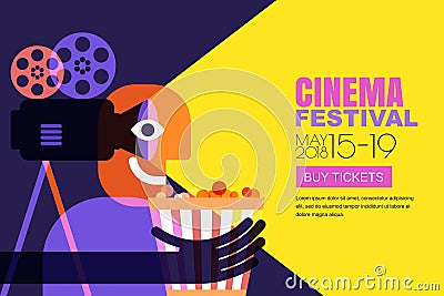 Vector cinema festival poster, flyer background. Sale tickets banner background. Movie time and entertainment concept. Vector Illustration