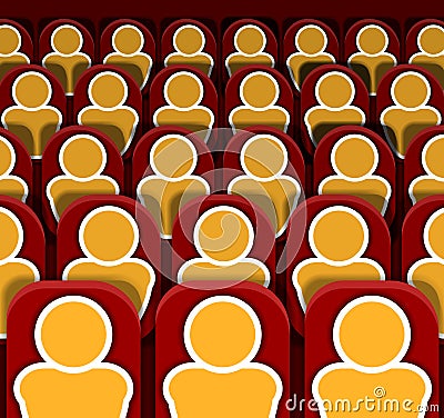 Vector Cinema Seats Rows with People, Colorful Image. Vector Illustration
