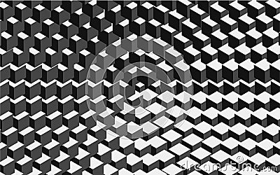 Vector circl halftone geometric seamless pattern with cube shapes. Black white design for posters, sites, business cards Vector Illustration