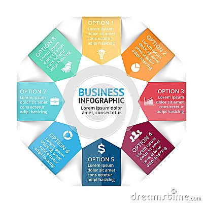 Vector circle arrows infographic, cycle diagram, graph, presentation chart. Business concept with 8 options, parts Vector Illustration