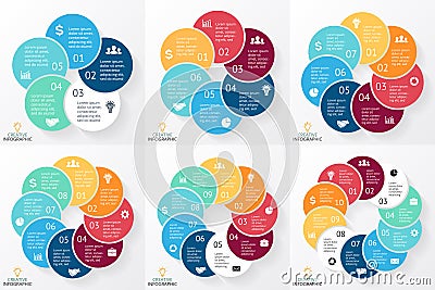 Vector circle arrows infographics set, cycle diagram, graph, presentation chart. Business concept with 5, 6, 7, 8, 9, 10 Vector Illustration