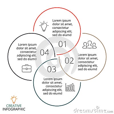Vector circle arrows linear infographic, cycle diagram, minimal graph, flat presentation chart. Business concept with 4 Vector Illustration