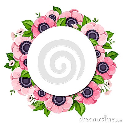 Vector circle background with pink anemone flowers. Vector Illustration