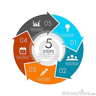 Vector circle chart infographic template with arrow for cycle diagram, graph, web design. Vector Illustration