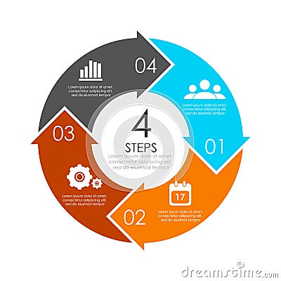 Vector circle chart infographic template with arrow for cycle diagram, graph, web design. Business concept with 4 steps Vector Illustration