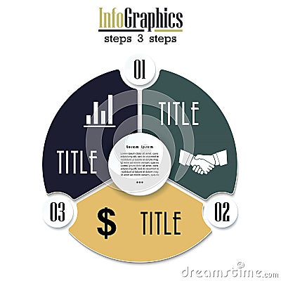 Vector circle chart infographic template with 3 options Vector Illustration