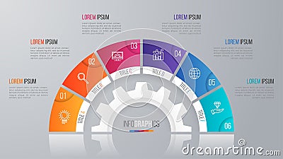 Vector circle chart template for infographics 6 options. Vector Illustration
