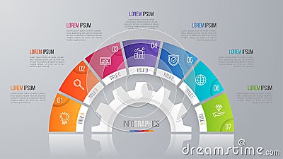 Vector circle chart template for infographics 7 options. Vector Illustration