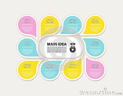 Vector circle info graphic. Template for cycle diagram, graph, presentation and round chart. Business concept with 10 options, Vector Illustration