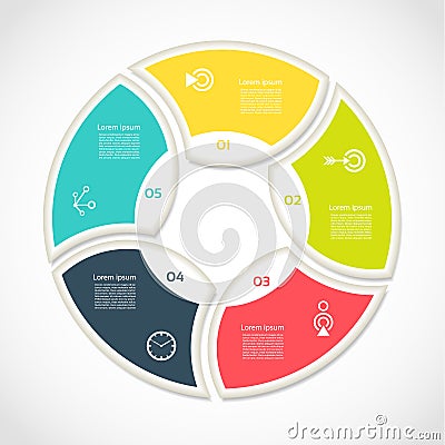 Vector circle infographic. Template for cycle diagram, graph, presentation and round chart. Business concept with 5 options, part Vector Illustration