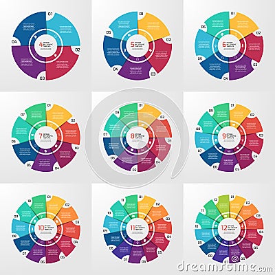 Vector circle infographic templates 4-12 options Vector Illustration