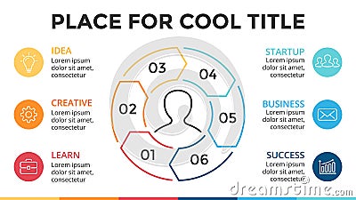 Vector circle linear arrows infographic, cycle diagram, graph, presentation pie chart. Business concept with 6 options Vector Illustration