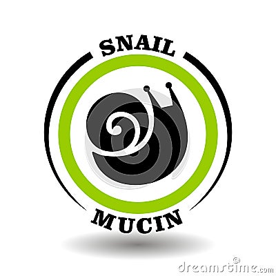 Vector circle logo with snail sign for packaging symbol of organic cosmetics contain natural snail mucin extract Vector Illustration