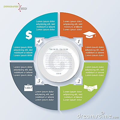 Vector circle template infographic with four segments Vector Illustration