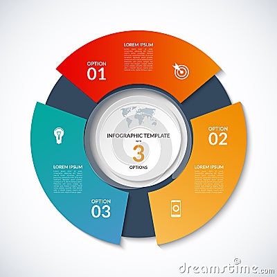 Vector circle template for infographics. Business concept with 3 options, steps, parts, segments Vector Illustration