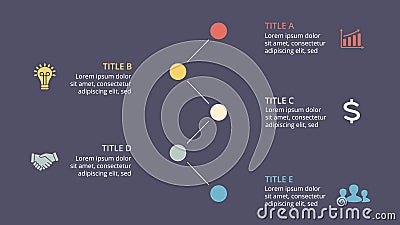 Vector circle timeline infographic, cycle diagram, graph, presentation chart. Business concept with 5 options, parts Vector Illustration